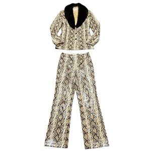 Vintage Cache Sequins Snakeskin Matching Jacket & Pants Set